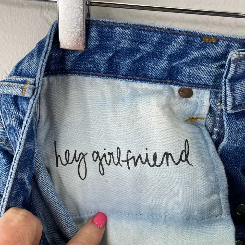 GRLFRND Cindy Buttonfly Highrise Psychedellic Shack Denim Distressed Sho…